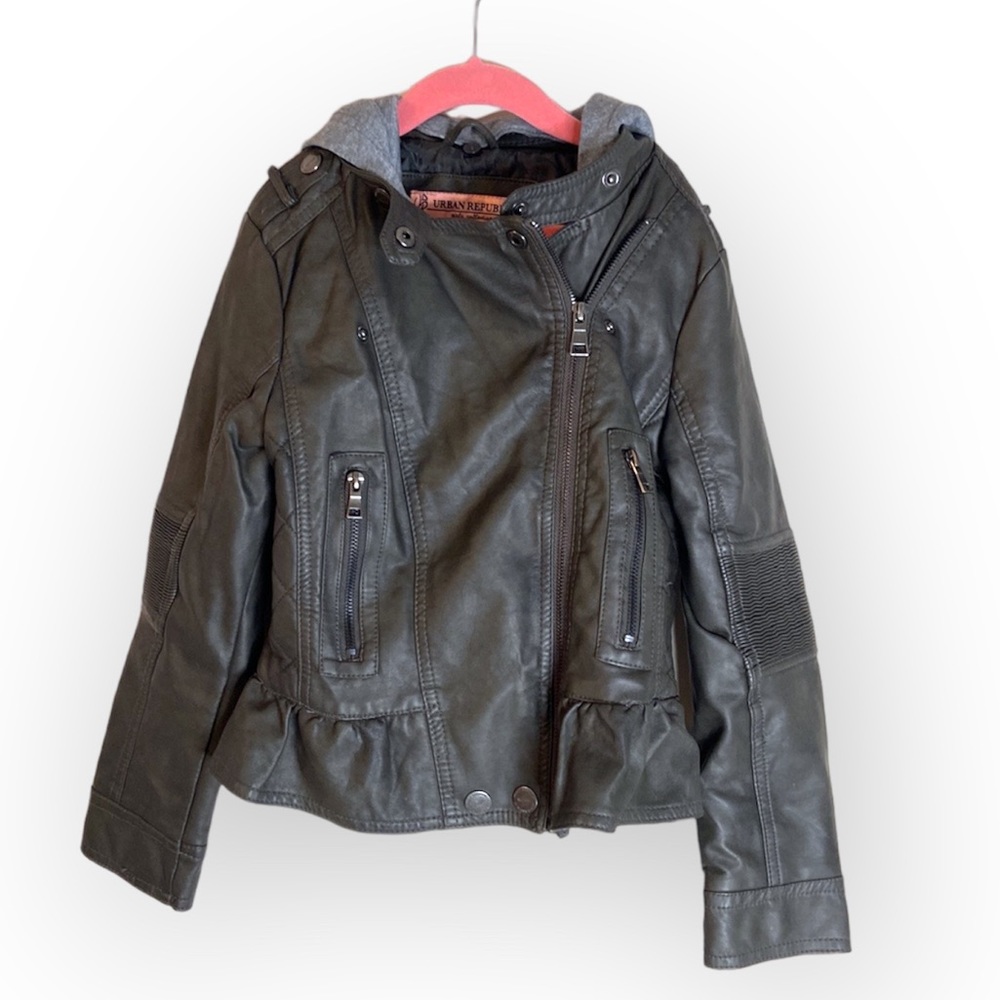 URBAN REPUBLIC Girls Collection Gray Faux Leather Moto Jacket